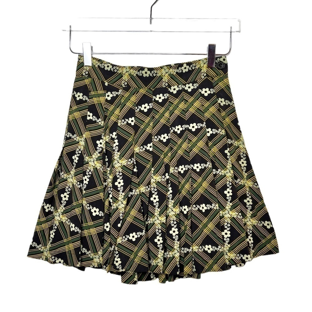 Urban Outfitters Green Plaid Dark Academia Floral Mini Pleated Skirt Sz XS